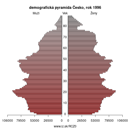 demograficky strom CZ0 Česko 1996 demografická pyramída