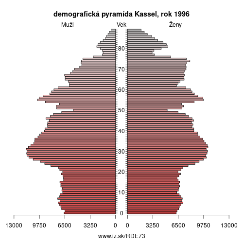 demograficky strom DE73 Kassel 1996 demografická pyramída