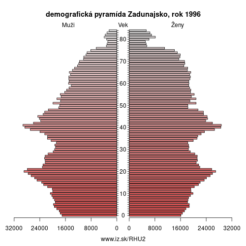 demograficky strom HU2 Zadunajsko 1996 demografická pyramída
