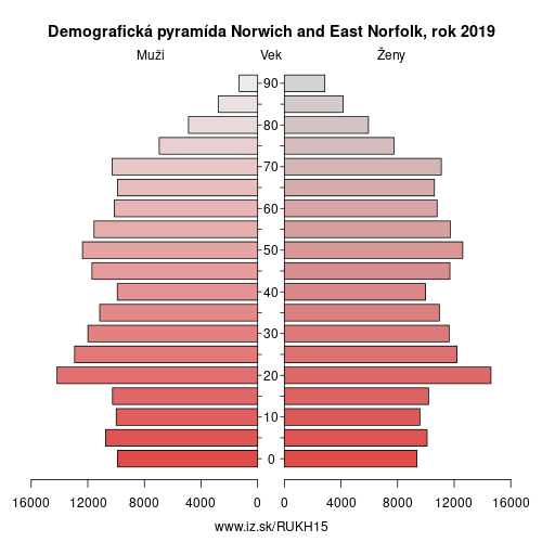 demograficky strom UKH15 Norwich and East Norfolk demografická pyramída
