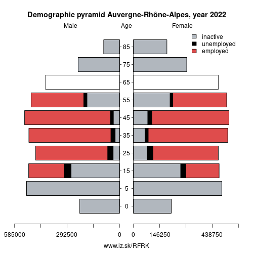 demographic pyramid FRK Auvergne-Rhône-Alpes based on economic activity – employed, unemploye, inactive