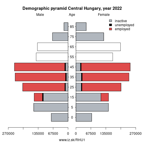 demographic pyramid HU1 Central Hungary based on economic activity – employed, unemploye, inactive