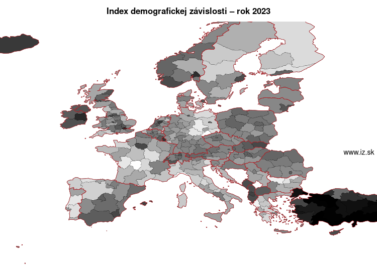 mapa index demografickej závislosti v nuts 2