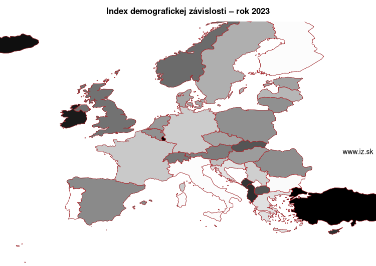 mapa index demografickej závislosti v nuts 0