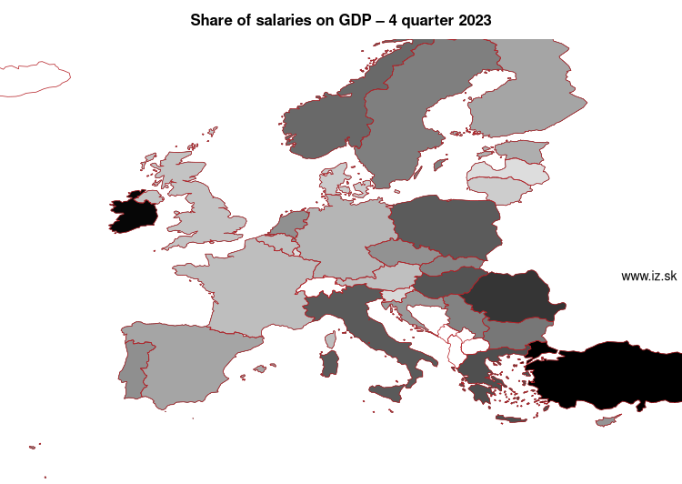 map share of salaries on GDP in nuts 0