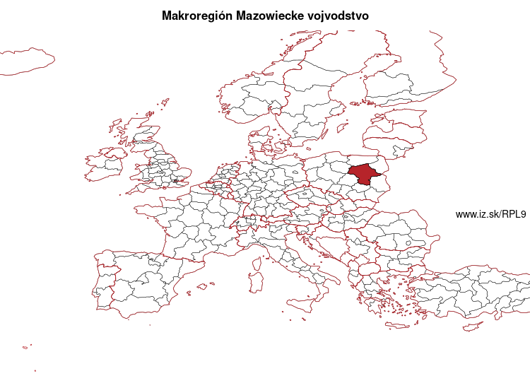mapka Makroregión Mazowiecke vojvodstvo PL9