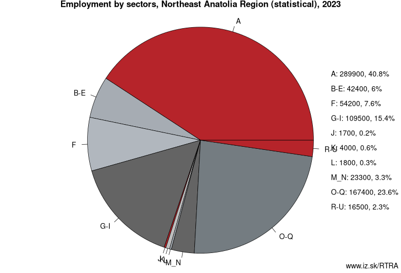 Employment by sectors, Northeast Anatolia Region (statistical), 2023