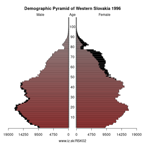 population pyramid of SK02 Western Slovakia in 1996