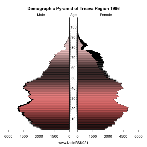 population pyramid of SK021 Trnava Region in 1996