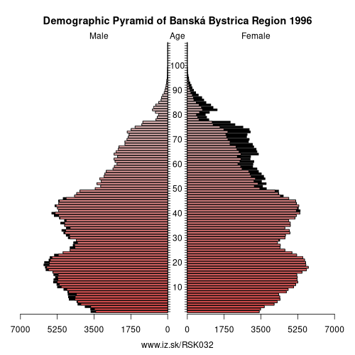 population pyramid of SK032 Banská Bystrica Region in 1996