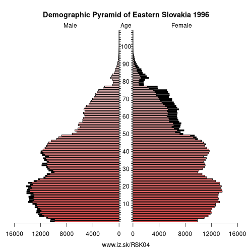 population pyramid of SK04 Eastern Slovakia in 1996