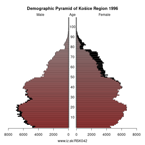 population pyramid of SK042 Košice Region in 1996